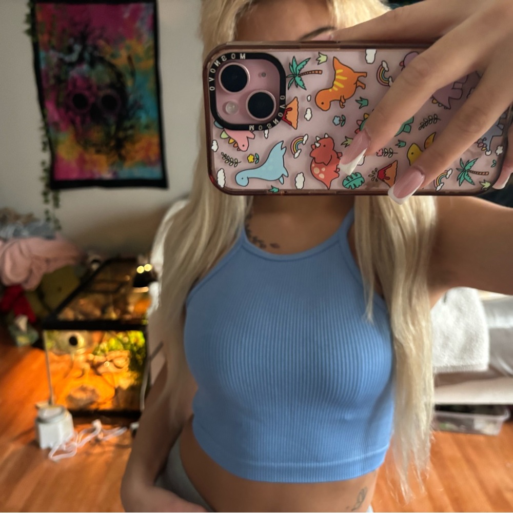 Blue Ribbed Women's Top - Picture 2 of 3